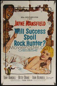 6p978 WILL SUCCESS SPOIL ROCK HUNTER 1sh '57 super sexy Jayne Mansfield wearing only a sheet!