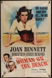 6p985 WOMAN ON THE BEACH 1sh '46 Robert Ryan loves no good bad girl Joan Bennett!