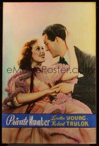 6r185 PRIVATE NUMBER Meloy Bros 40x60 '36 romantic c/u of Loretta Young about to kiss Robert Taylor!
