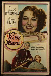 6r182 ROSE MARIE Meloy Bros 40x60'36 headshot of Jeanette MacDonald & w/Mountie Nelson Eddy in boat!