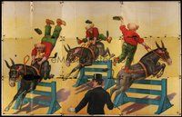 6r061 UNKNOWN POSTER circus poster '30s please help identify, wild artwork of donkey riding!