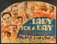 6r088 LADY FOR A DAY 1/2sh '33 headshots of Frank Capra & entire cast + New York City art!