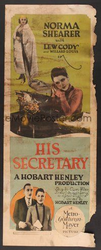 6r103 HIS SECRETARY insert '25 pretty Norma Shearer & Lew Cody in early office romance comedy!