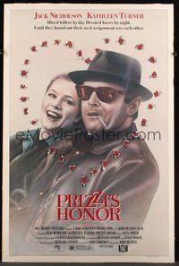 6r197 PRIZZI'S HONOR 1sh '85 cool art of smoking Jack Nicholson & Kathleen Turner w/bullet holes!
