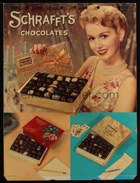 6r013 SCHRAFFT'S CHOCOLATES standee '50s great image of pretty woman holding a box of candies!