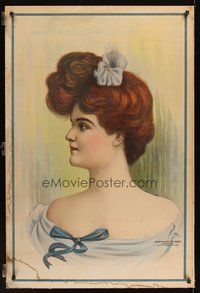 6r198 UNKNOWN ACTRESS 1sh 1900s super early stone litho of pretty girl, please help identify!