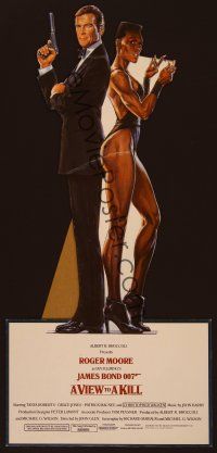 6r015 VIEW TO A KILL standee '85 art of Roger Moore as James Bond + Grace Jones by Daniel Gouzee!