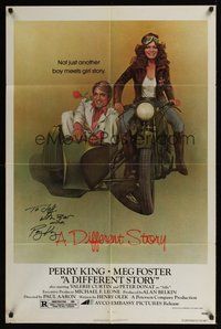 6s026 DIFFERENT STORY signed 1sh '78 by Perry King, artwork on motorcycle w/Meg Foster by Obrero!