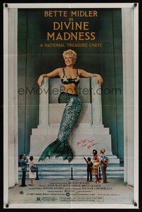 6s028 DIVINE MADNESS signed style B 1sh '80 by Bette Midler, as a mermaid on Lincoln Memorial!