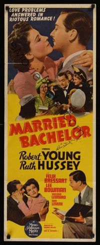 6s053 MARRIED BACHELOR signed insert '41 by Robert Young, who's about to kiss Ruth Hussey!