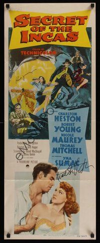 6s054 SECRET OF THE INCAS signed insert '54 by BOTH Charlton Heston AND Robert Young!