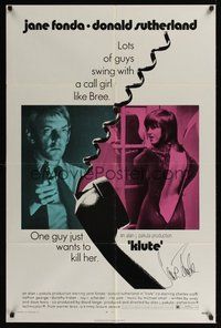 6s035 KLUTE signed 1sh '71 by Jane Fonda, who you'd never take for a sexy call girl!