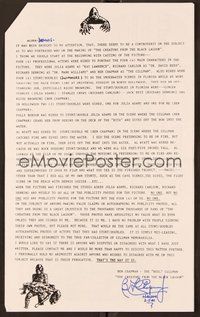 6s103 BEN CHAPMAN signed letter '80 explaining exactly who was the Creature from the Black Lagoon!