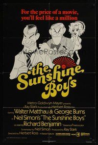 6s048 SUNSHINE BOYS signed 1sh '75 by artist Al Hirschfeld, great art of Burns, Matthau & Meredith!