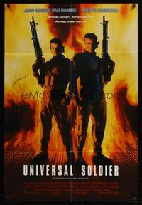6s051 UNIVERSAL SOLDIER signed DS int'l 1sh '92 by Jean-Claude Van Damme, who's with Dolph Lundgren