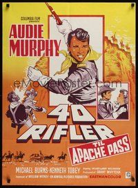 6t455 40 GUNS TO APACHE PASS Danish '67 cool artwork of Audie Murphy!