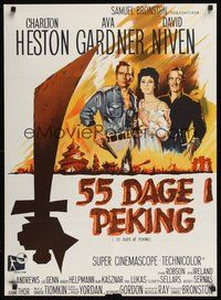 6t457 55 DAYS AT PEKING Danish '63 different art of Charlton Heston, Ava Gardner & David Niven!