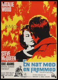 6t534 LOVE WITH THE PROPER STRANGER Danish '64 close up art of Natalie Wood & Steve McQueen!