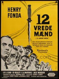6t453 12 ANGRY MEN Danish '58 Wenzel art of Henry Fonda & jury with knife on a yellow background!