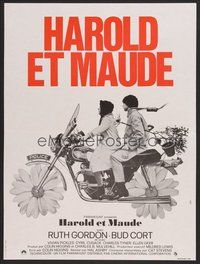 6t216 HAROLD & MAUDE French 15x21 '72 great wacky image of Ruth Gordon & Bud Cort on motorcycle!