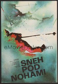 6t037 SNOW UNDERFOOT Slovak 11x16 '78 Michal Docolomansky, cool skiing artwork!