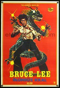 6t012 GOODBYE BRUCE LEE Turkish '75 great art of Bruce Le & dragon!