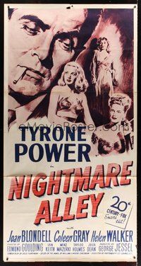 6w020 NIGHTMARE ALLEY 3sh R55 art of Tyrone Power with cigarette, Joan Blondell, Coleen Gray!