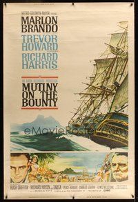 6w184 MUTINY ON THE BOUNTY style Z 40x60 '62 Marlon Brando, cool seafaring art of ship by Smith!