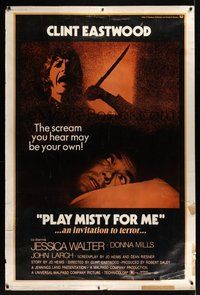 6w193 PLAY MISTY FOR ME 40x60 '71 classic Clint Eastwood, Jessica Walter, an invitation to terror!