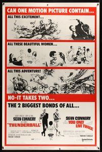6w205 THUNDERBALL/YOU ONLY LIVE TWICE 40x60 '71 Sean Connery's two biggest James Bonds of all!