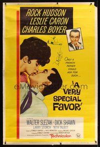6w212 VERY SPECIAL FAVOR style Y 40x60 '65 Charles Boyer, Hudson tries to unwind sexy Leslie Caron!