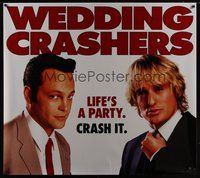 6w096 WEDDING CRASHERS video vinyl banner '05 close-up of hard partying Owen Wilson & Vince Vaughn!
