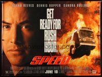 6w015 SPEED subway poster '94 huge close up of Keanu Reeves & bus driving through flames!