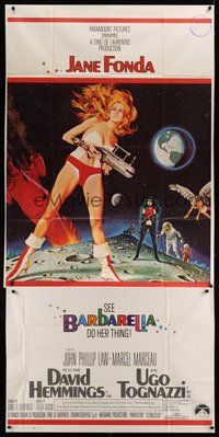 6x053 BARBARELLA 3sh '68 sexiest sci-fi art of Jane Fonda by Robert McGinnis, Roger Vadim!