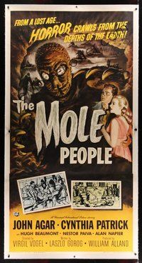 6x001 MOLE PEOPLE linen 3sh '56 from a lost age, horror crawls from the depths of the Earth!