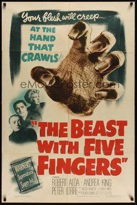 6x144 BEAST WITH FIVE FINGERS 1sh '47 Peter Lorre, your flesh will creep at the hand that crawls!