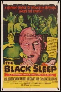 6x146 BLACK SLEEP 1sh '56 Lon Chaney Jr., Bela Lugosi, Tor Johnson, terror-drug wakes the dead!