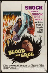 6x148 BLOOD & LACE 1sh '71 AIP, gruesome horror image of wacky cultist w/bloody hammer!
