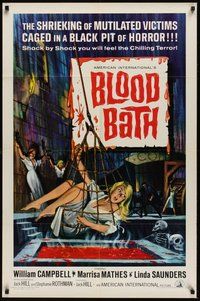 6x149 BLOOD BATH 1sh '66 art of sexy shrieking girl being lowered into a pit of horror!