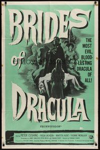 6x151 BRIDES OF DRACULA 1sh '60 Terence Fisher, Hammer, Peter Cushing as Van Helsing, vampires!
