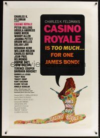 6x012 CASINO ROYALE linen 1sh '67 James Bond spy spoof, sexy psychedelic art by Robert McGinnis!