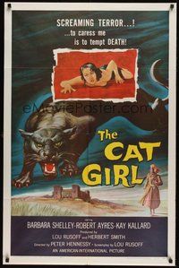 6x158 CAT GIRL 1sh '57 cool black panther & sexy girl art, to caress her is to tempt DEATH!