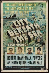 6x159 CITY BENEATH THE SEA 1sh '53 Budd Boetticher, cool art of deep sea divers by Reynold Brown!