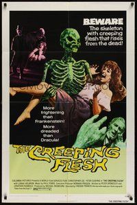 6x167 CREEPING FLESH 1sh '72 Christopher Lee, Peter Cushing, cool image of skeleton holding girl!