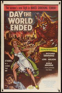 6x173 DAY THE WORLD ENDED 1sh '56 Roger Corman, art of sexy girl attacked by monster from Hell!