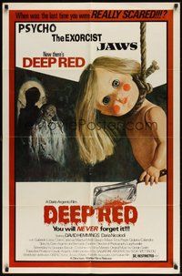 6x175 DEEP RED 1sh '77 Dario Argento, creepy artwork of doll with cleaver hanging from noose!