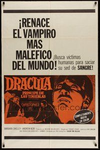 6x181 DRACULA PRINCE OF DARKNESS Spanish/U.S. 1sh '66 great close image of vampire Christopher Lee!