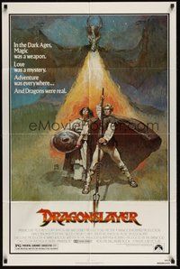 6x183 DRAGONSLAYER 1sh '81 cool Jeff Jones fantasy artwork of Peter MacNicol w/spear & dragon!