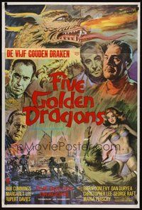 6x197 FIVE GOLDEN DRAGONS English 1sh '67 cool montage art of Chris Lee, Kinski, Raft & Cummings!