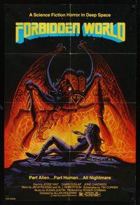 6x199 FORBIDDEN WORLD 1sh '82 Roger Corman, cool sci-fi art of giant monster attacking sexy girl!
